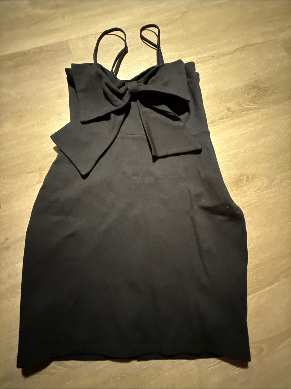 Bow-Front Black Mini Dress with Spaghetti Straps